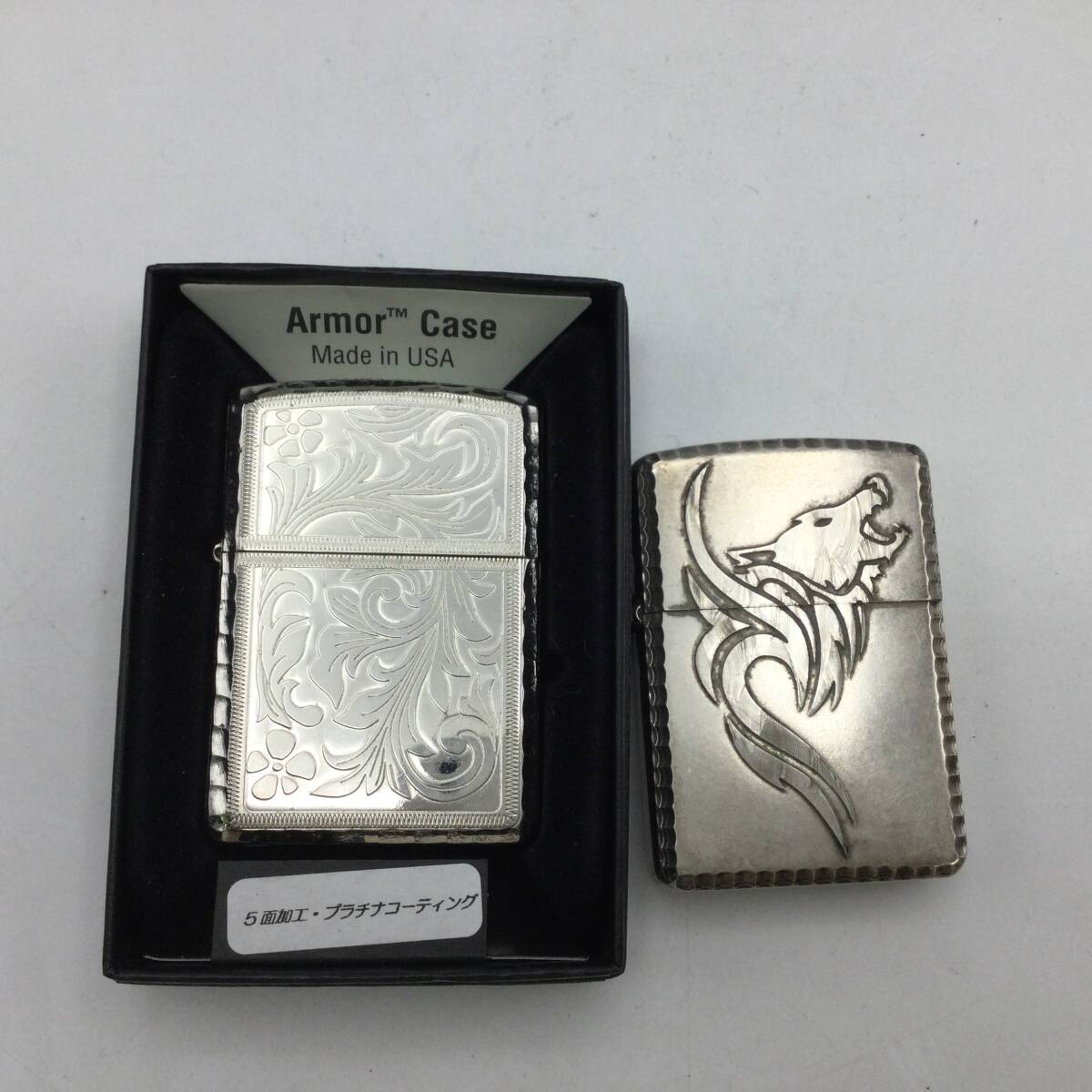 D27●【2点セット】火花確認済み zippo ジッポー オイルライター ベネチアン / 狼 喫煙グッズ 喫煙具 現状品 ●_画像1