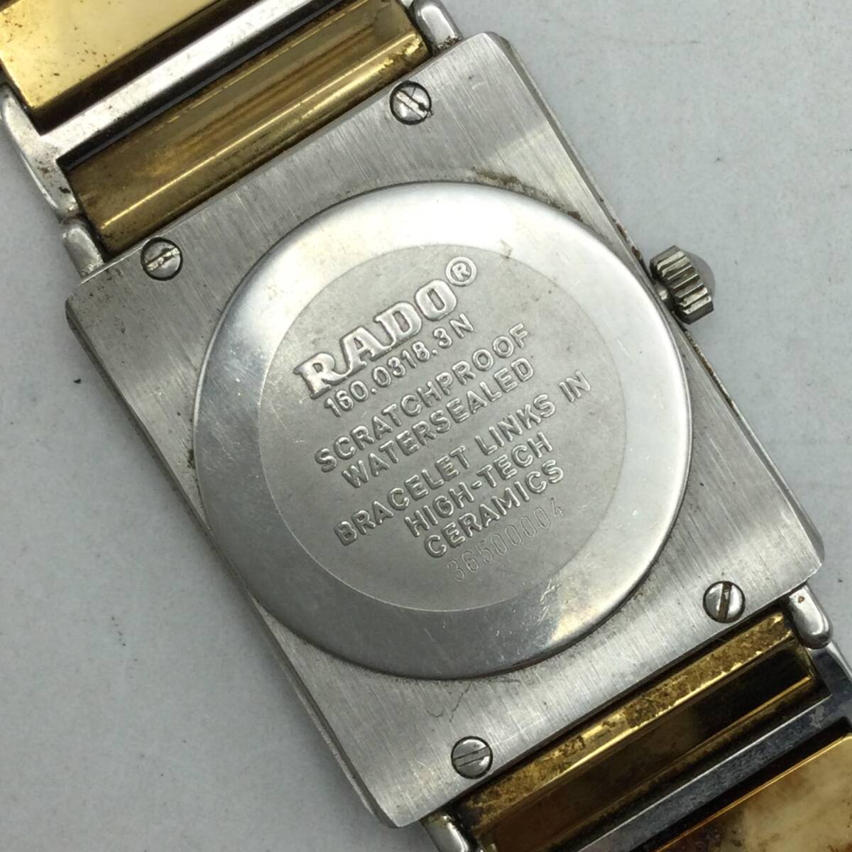 K32●【QZ/不動品】RADO ラドー 160.0318.3N ダイヤスター クォーツ デイト 文字盤ゴールド ※ベルト破損 メンズ腕時計 ジャンク 現状品 ●_画像6