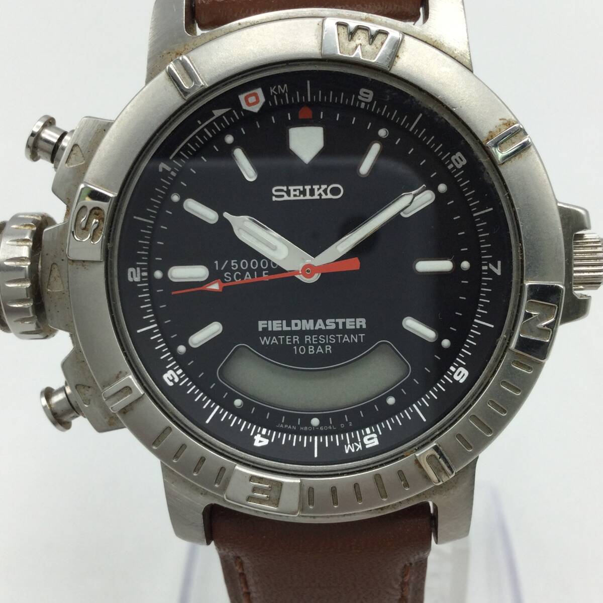 G123●【QZ/不動品】SEIKO セイコー フィールドマスター H801-6040 クォーツ 回転ベゼル デジアナ メンズ腕時計 現状品 ●の画像4