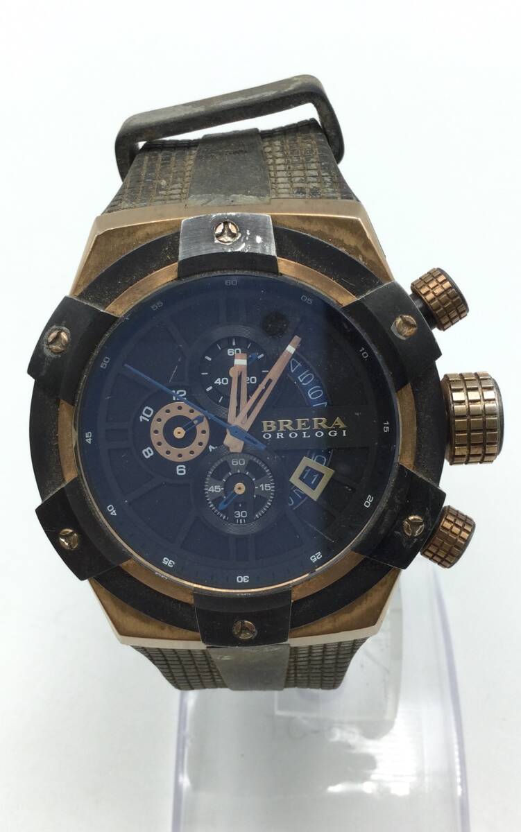 G155●【QZ/不動品】BRERA OROLOGI ブレラ クォーツ クロノグラフ メンズ腕時計 ※リューズ不良 純正ベルト ジャンク 現状品 ●_画像1