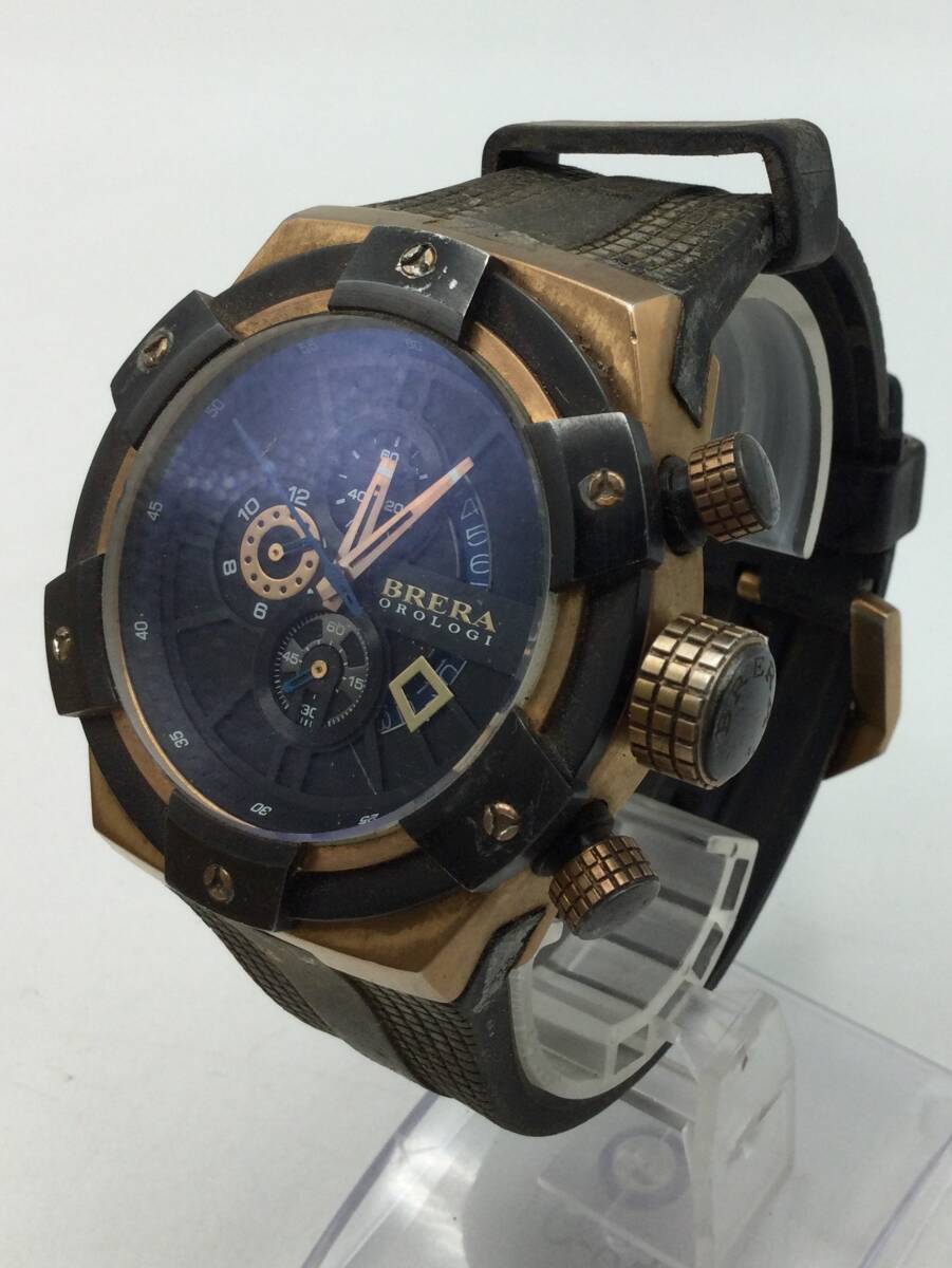 G155●【QZ/不動品】BRERA OROLOGI ブレラ クォーツ クロノグラフ メンズ腕時計 ※リューズ不良 純正ベルト ジャンク 現状品 ●_画像2