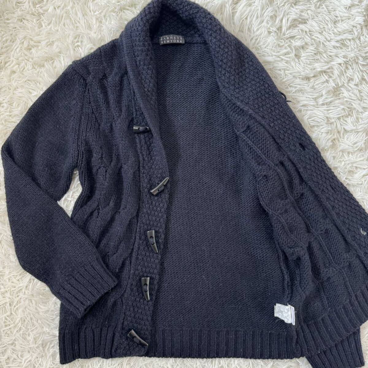  alpaca .* Barneys New York BARNEYS NEWYORK knitted jacket shawl color cardigan dark navy cable M~L corresponding 