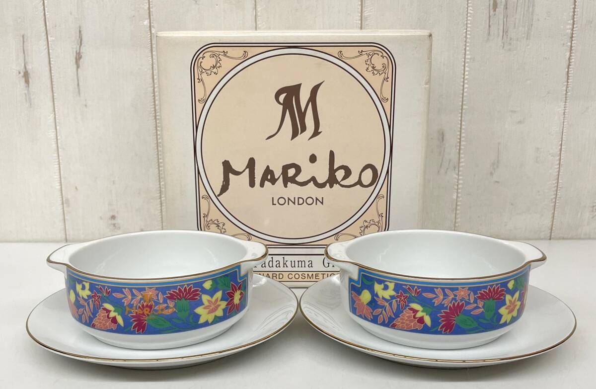 未使用品 ＊MENARD メナード化粧品 ＊MARIKO 忠隈マリコ 忠隈真理子 ＊グラタンセット 金彩 ボタニカル 小花柄 白磁 洋食器 電子レンジ 可_画像1