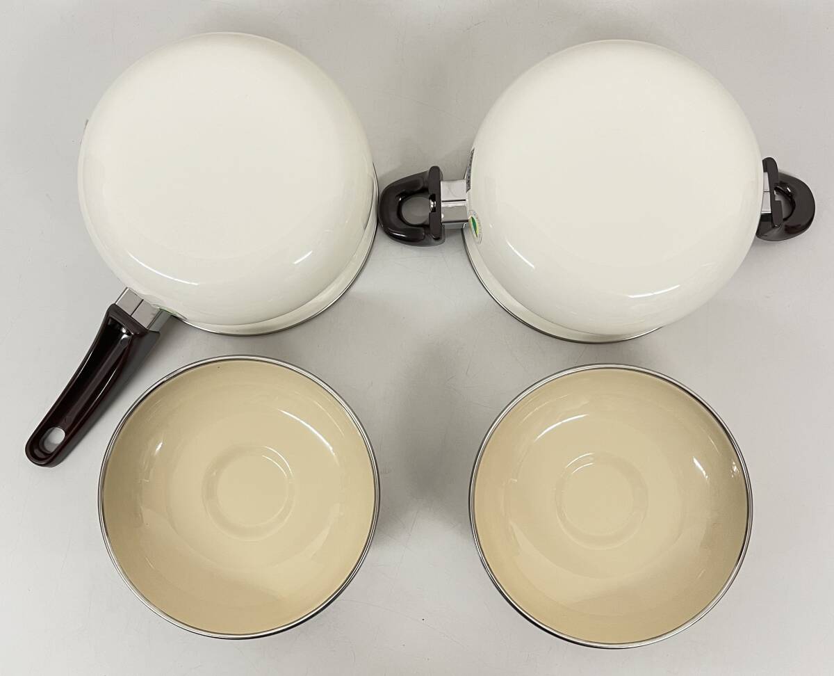 昭和レトロ レトロポップ ＊SANKO WARE サンコー 江尻 ホーロー 琺瑯 両手鍋 片手鍋 セット シンプルデザイン アンティーク 料理 調理器具の画像10