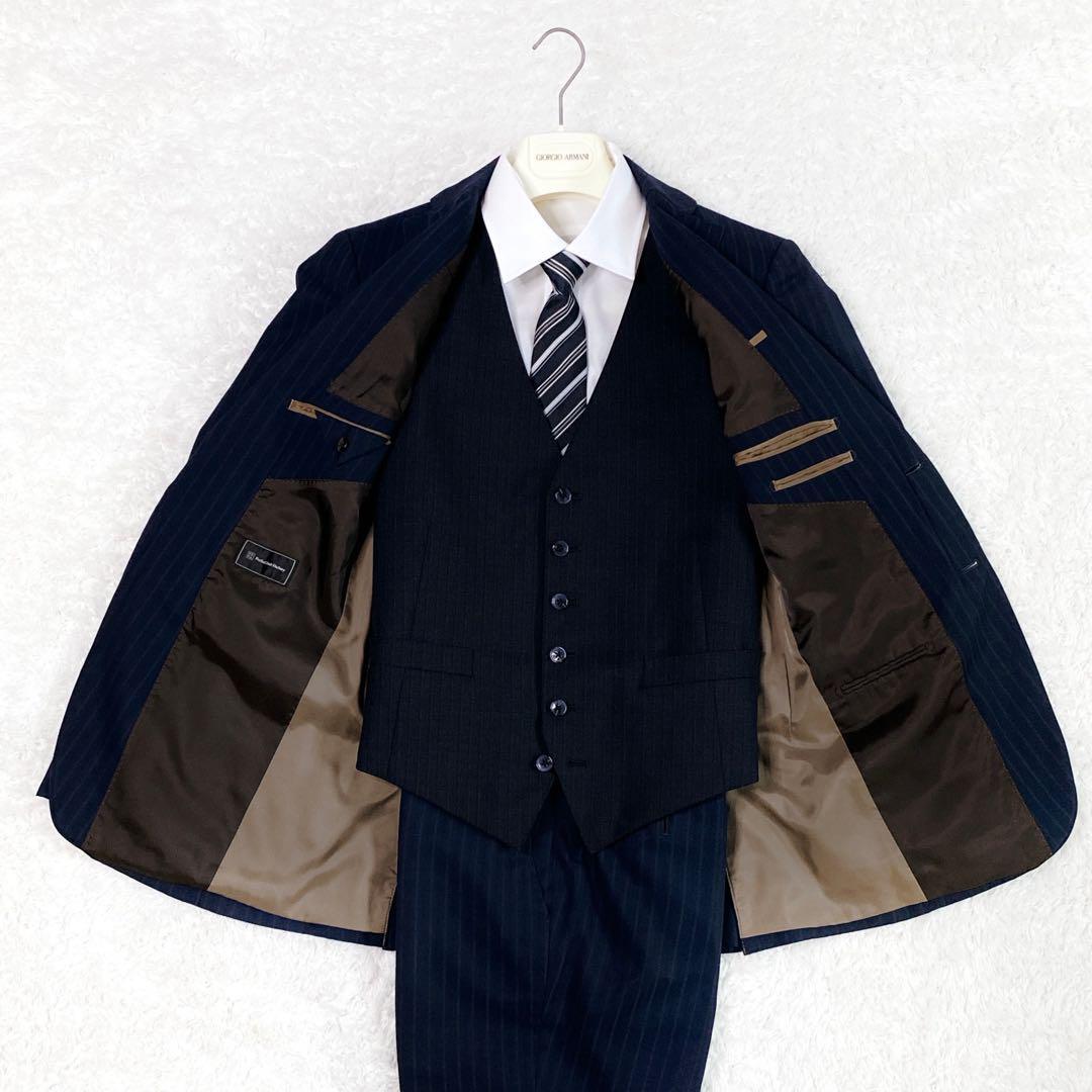 【3ピース】 PSFA パーフェクトスーツファクトリー Perfect Suit FActory セットアップ Y6 L BLACK 黒 ストライプ  シングル メンズ