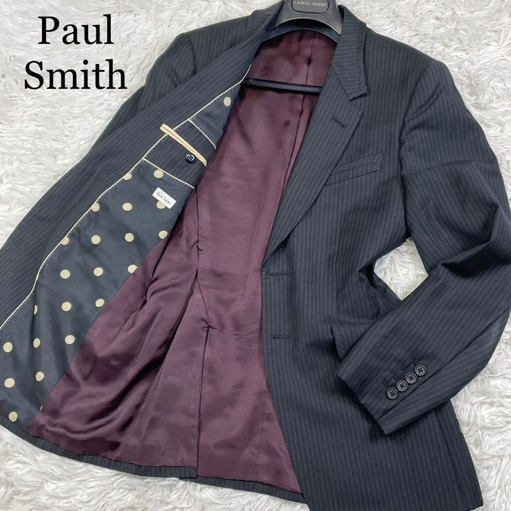 美品 ポールスミス テーラードジャケット 2B 総裏 ブラック 黒 水玉柄 ストライプ フォーマル 式典 セレモニー Paul Smith ジャケット