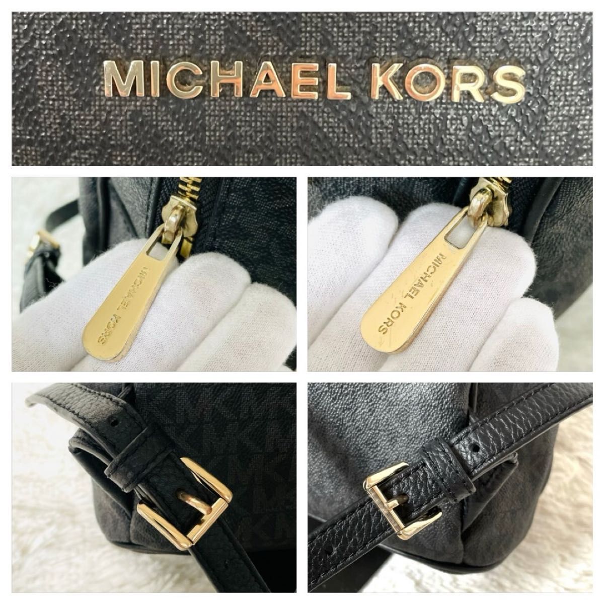 美品★MICHAEL KORS マイケルコース リュック バックパック ブラック 黒 レザー PVC 革 MK柄 ロゴ総柄 