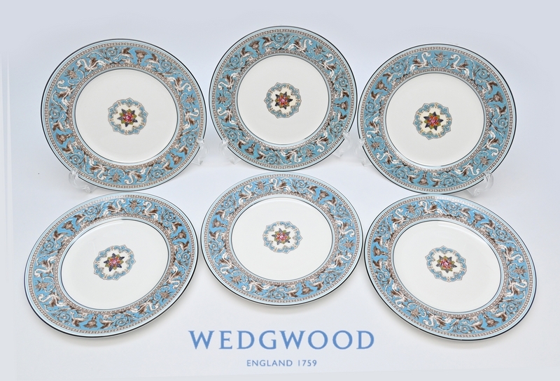 ウェッジウッド Wedgwood英国製■フロレンティーンターコイズ [デザート パン等に 径20.5㎝]プレート皿６客■ファインボーンチャイナ9584■