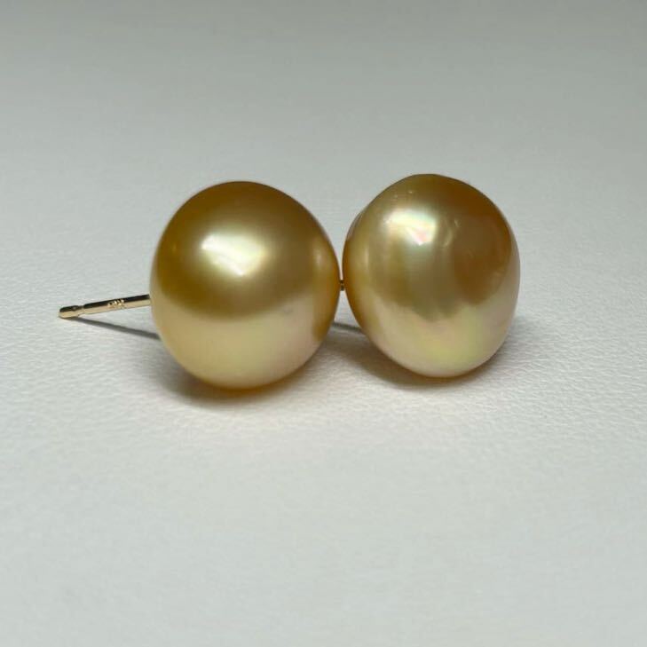 [ lustre eminent!10.8mm ]K18 natural Gold pearl .. gloss eminent direct connection earrings south . White Butterfly pearl 3.2 gram pearl jewelry jewelry 