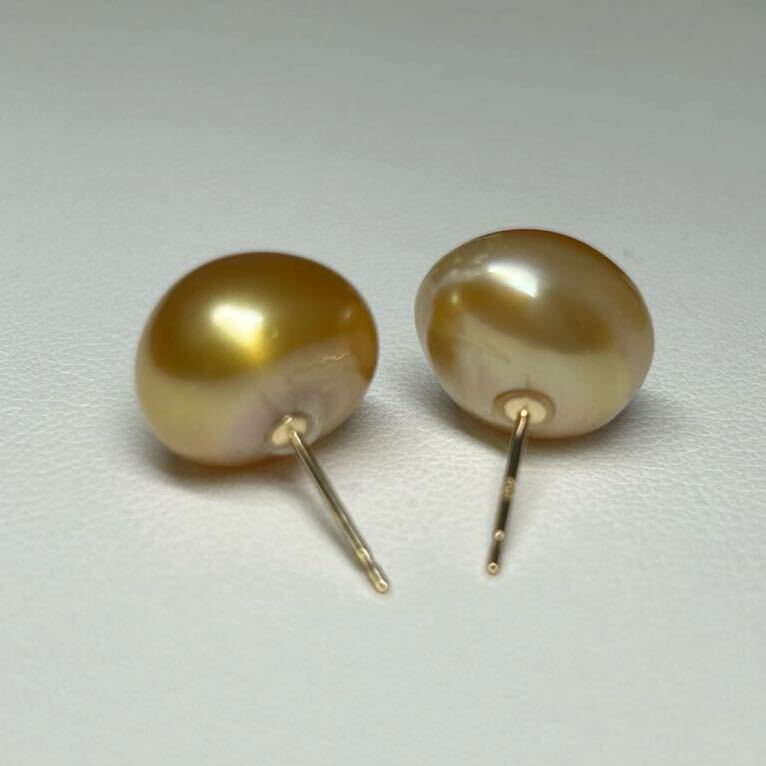 [ lustre eminent!10.8mm ]K18 natural Gold pearl .. gloss eminent direct connection earrings south . White Butterfly pearl 3.2 gram pearl jewelry jewelry 