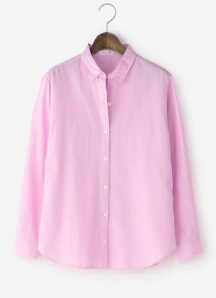  plus tePLST cotton linen long sleeve shirt lady's pink 