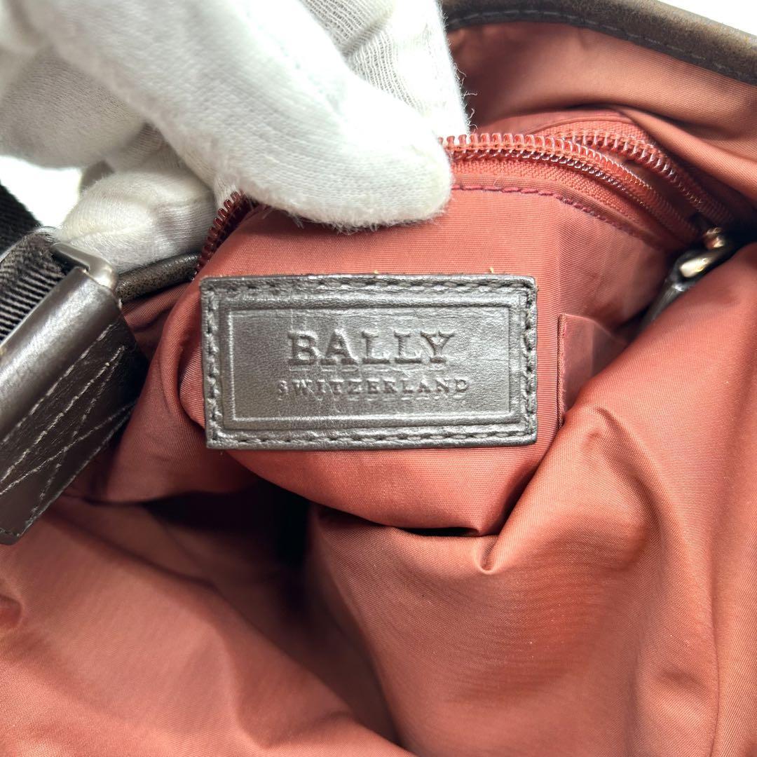 BALLY バリー ショルダーバッグ サコッシュ クロスボディ 斜め掛け トレインスポッティング ナイロン レザー メンズ ブラウン ストライプ_画像8