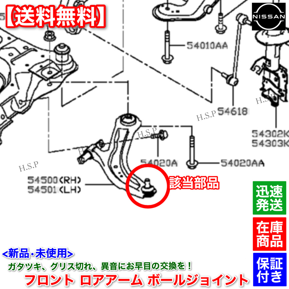 即納【送料無料】ティーダ C11 NC11 JC11【新品 フロント ロアアーム ボールジョイント 左右 1個】54501-1FU0B 54500-1JY0A 54500-EW000_画像4