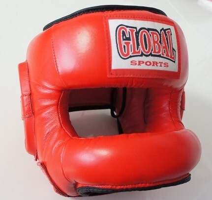 ノーズヘッドガード 064 赤 (高級本革) フルフェイスヘッドギア キックボクシング GLOBAL SPORTS グローバルスポーツ_画像1