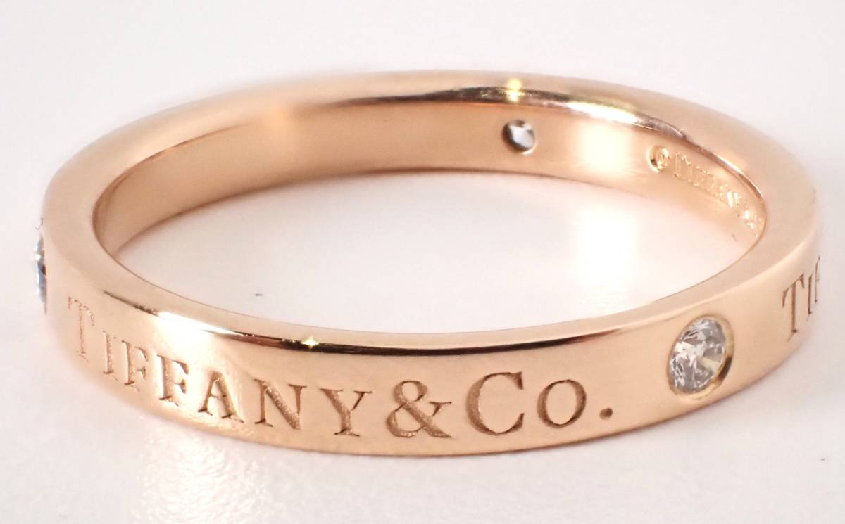低価格の K18PG 3Pダイヤフラットバンドリング ティファニー TIFFANY&Co. 超美品 磨き済 18金 12号 3.4g プラチナ