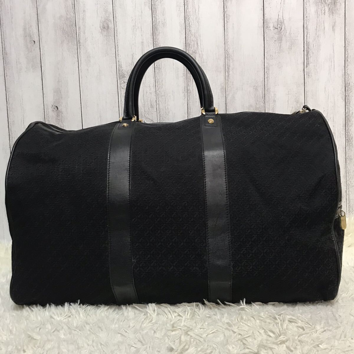 極美品/総柄●ロエベ LOEWE ボストンバッグ ショルダーバッグ 2way 旅行かばん メンズ ビジネス 大容量 アナグラム キャンバス 黒 ブラック_画像2