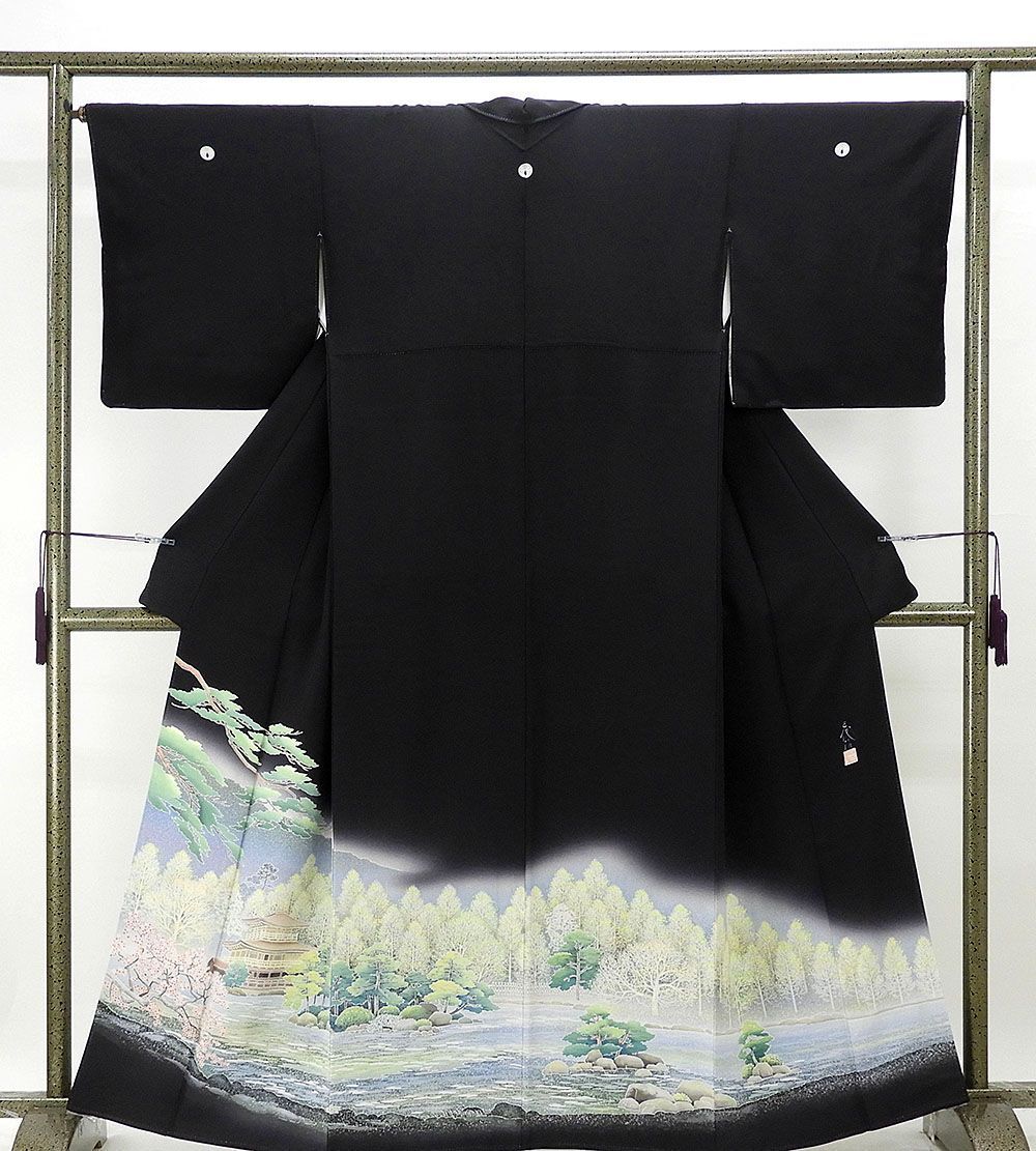 留袖 未着用美品 正絹 加賀友禅 石田巳代治作 身丈159.5cm 裄丈65.5cm 黒留袖 未使用 新古品 着物 結婚式 f0985_画像1