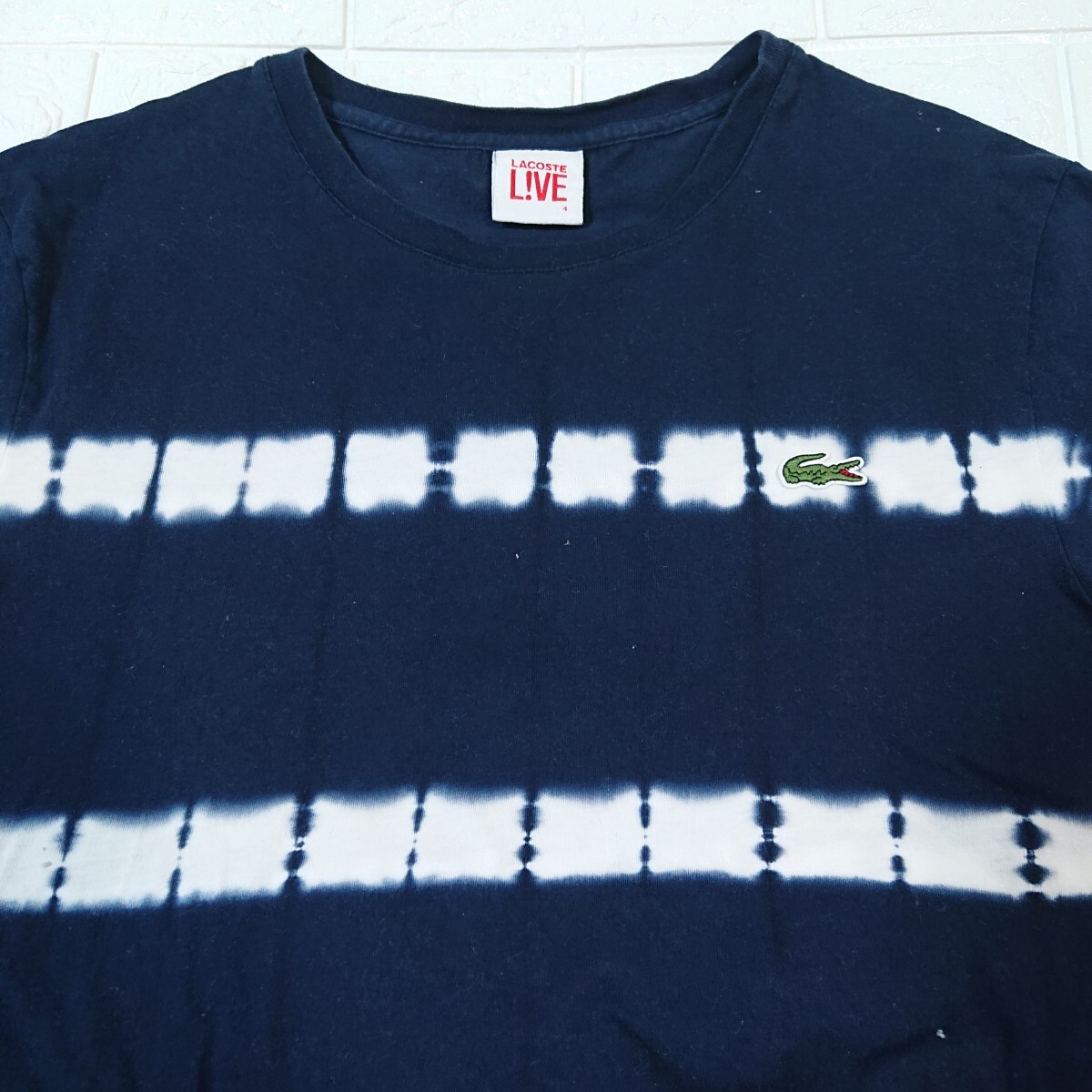 【良品】LACOSTE L!VE ラコステ ライブ ボーダー タイダイ染め ワニあり Tシャツ サイズ4 ネイビー stripe tie-dye tee t-shirt navy_画像4