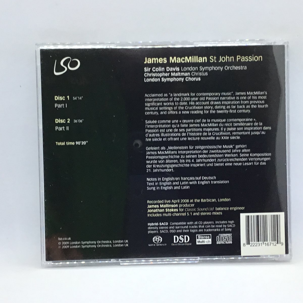 SACDハイブリッド◇デイヴィス/ジェイムズ・マクミラン: 聖ヨハネ受難曲 (2SACD HYBRID) LS0671_画像2