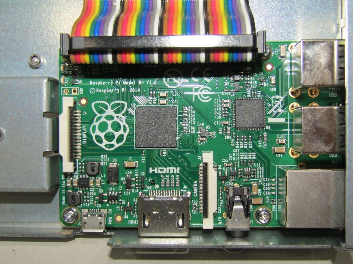 [ unused goods ]laz Berry pie Raspberry Pi B+ V1.2 metal in the case laz pie green stamp FKU-1504 AC adaptor attaching .