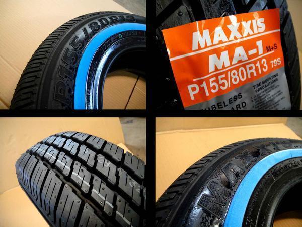 送料安い ４本セット155/80R13 ホワイトリボンタイヤ トヨペット クラウン プリンス グロリア 高速有鉛 旧車 リボンタイヤ マキシスの画像2