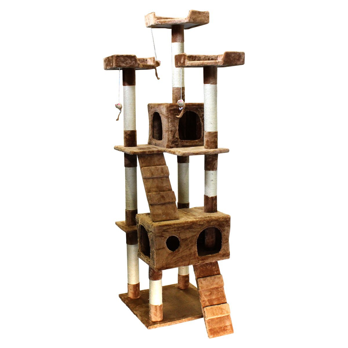 高さ170cm キャット タワー ブラウン ネコ ハウス 据え置き 爪とぎ 遊び場 隠れ家 置き型 猫 家 ビックサイズ