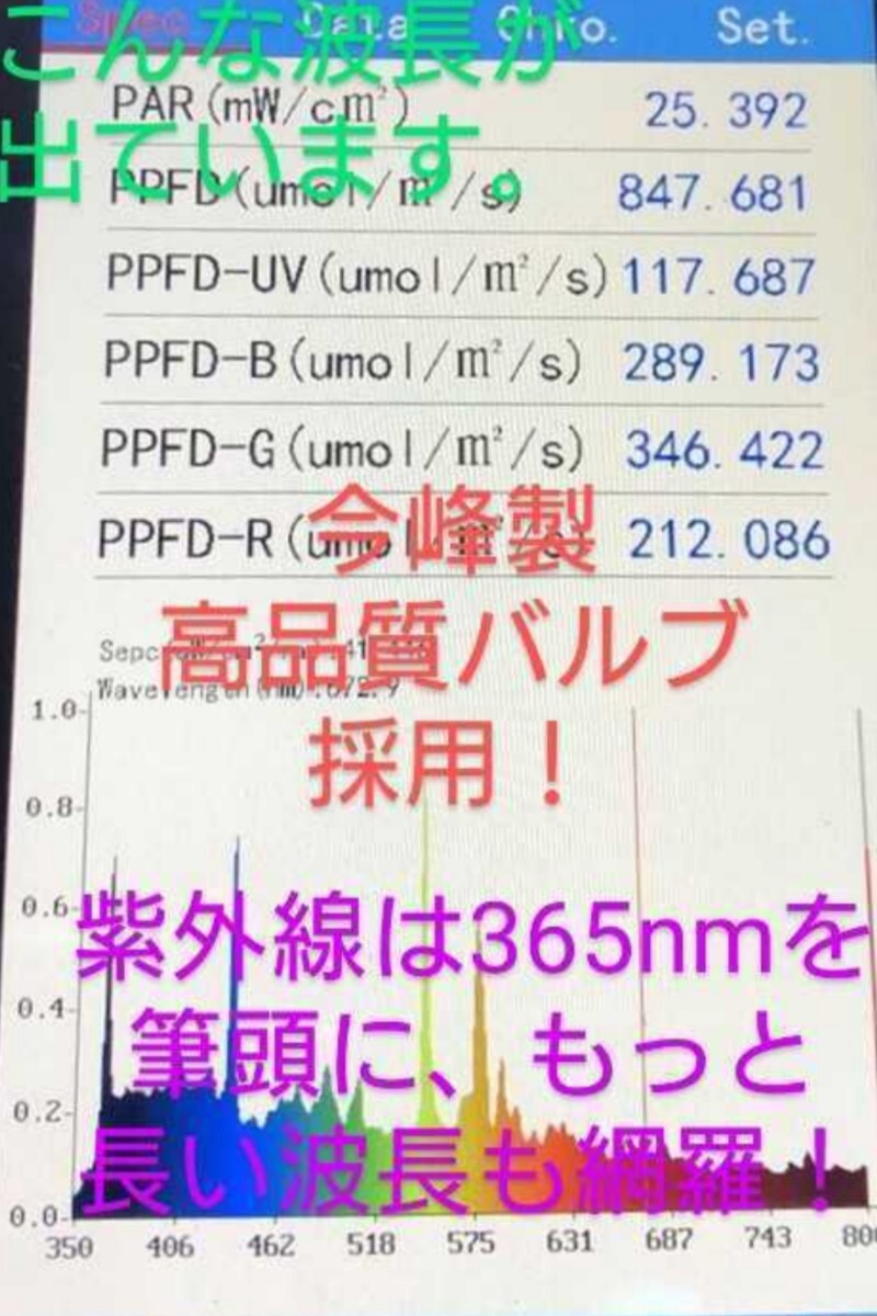 【今峰製】冷却ファン不要　ワット数調整可　調整範囲最小50ｗ～最大93w程度　紫外線放出　HID ライトトラップ　灯火採集　今峰ライト　_波長測定器で実験しているのは今峰製だけ！