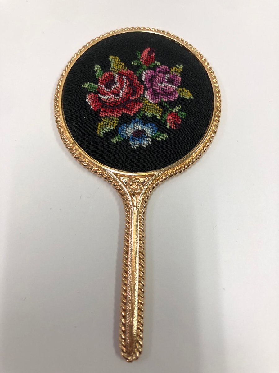 1 jpy ~[ beautiful goods ] small po Anne Vintage hand-mirror embroidery mirror compact 