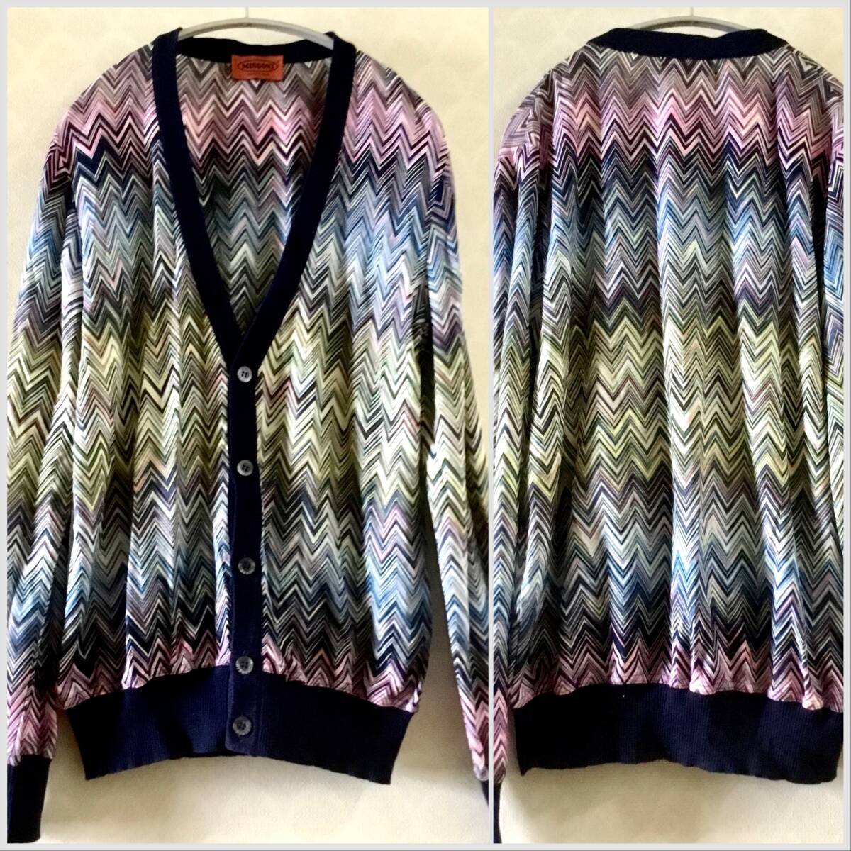 ★ミッソーニMISSONI カーディガン　48Ｌ レーヨン67コットン33 グラデーション　ハイゲージ濃紺