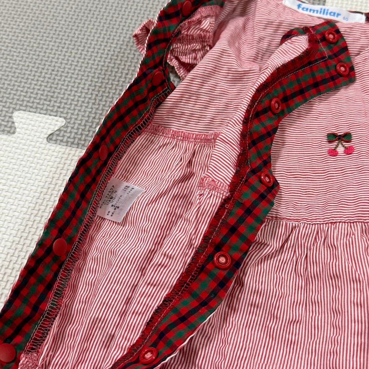 未使用　ファミリア ロンパース ショートオール　さくらんぼ　ピンク　 半袖　60
