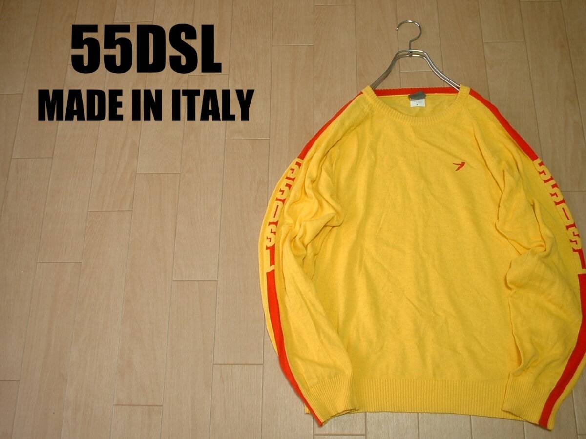 イタリア製55DSL by DIESELアームロゴコットンニットセーターXL春最適ニット正規ディーゼルMADE IN ITALY爽やか黄色イエロー定価18,000円_画像1