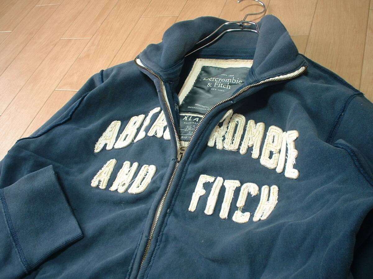 Abercrombie & FitchジップアップスウェットジャージトップXLビンテージ加工ネイビー正規アバクロンビー&フィッチ紺トラックジャケット_画像5