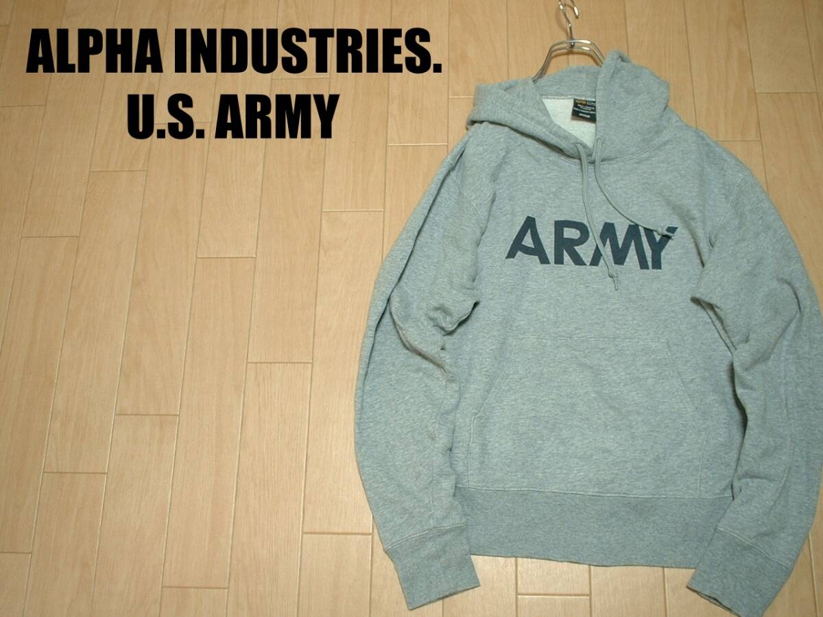 ALPHA INDUSTRIES.ミリタリースウェットパーカーU.S.ARMYグレー復刻ビッグロゴMフーディ正規アルフNAVYエアフォースMA-1CWU-45PB-15L-2B_画像1