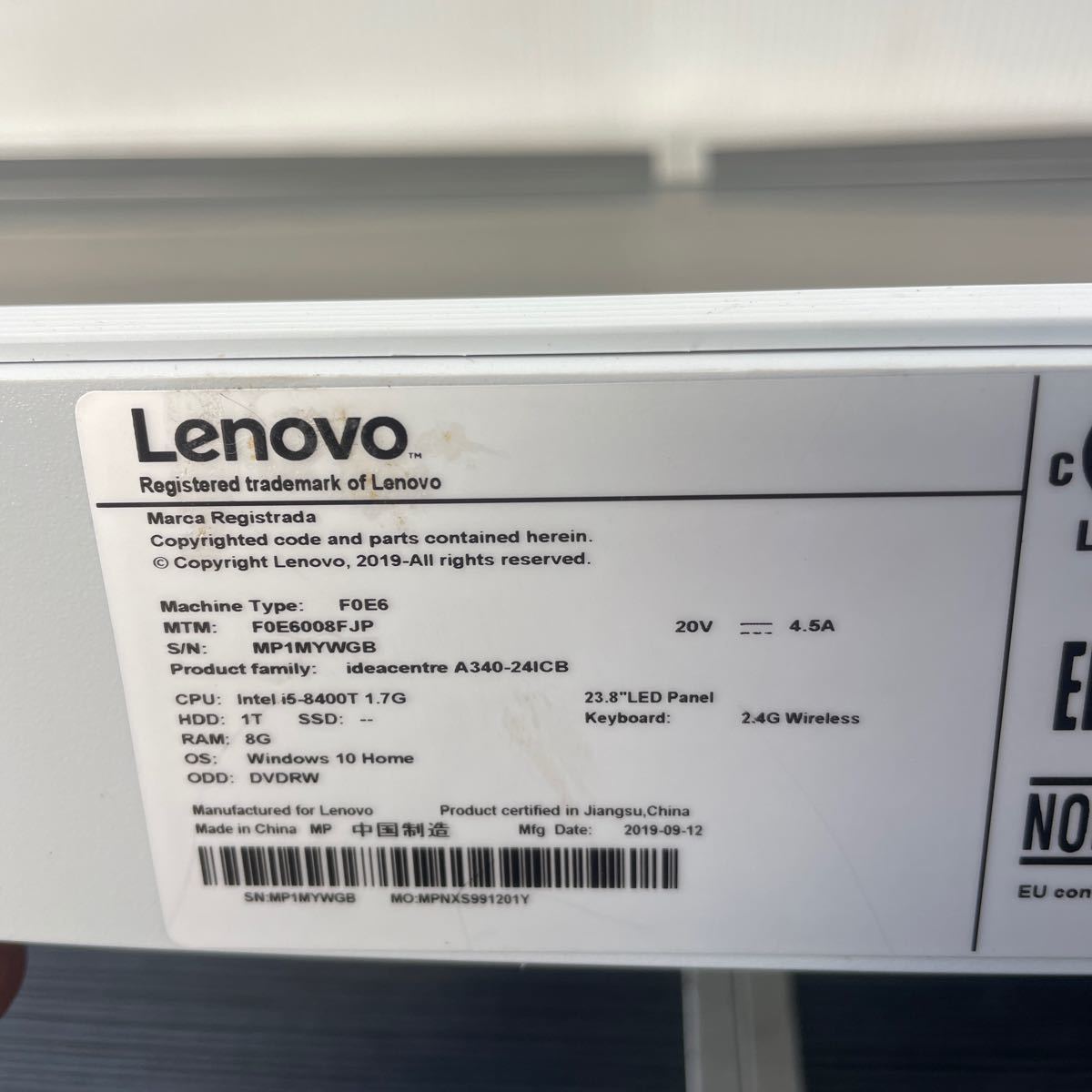 LENOVO i5 8400T F0E6008FJP 通電OK_画像6
