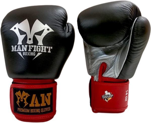 ★超限定★8oz★レア新品★MAN FIGHT★ボクシンググローブ★黒/銀/赤★本革製★マジックテープ式★ジュニアにオススメ★在庫わずか★