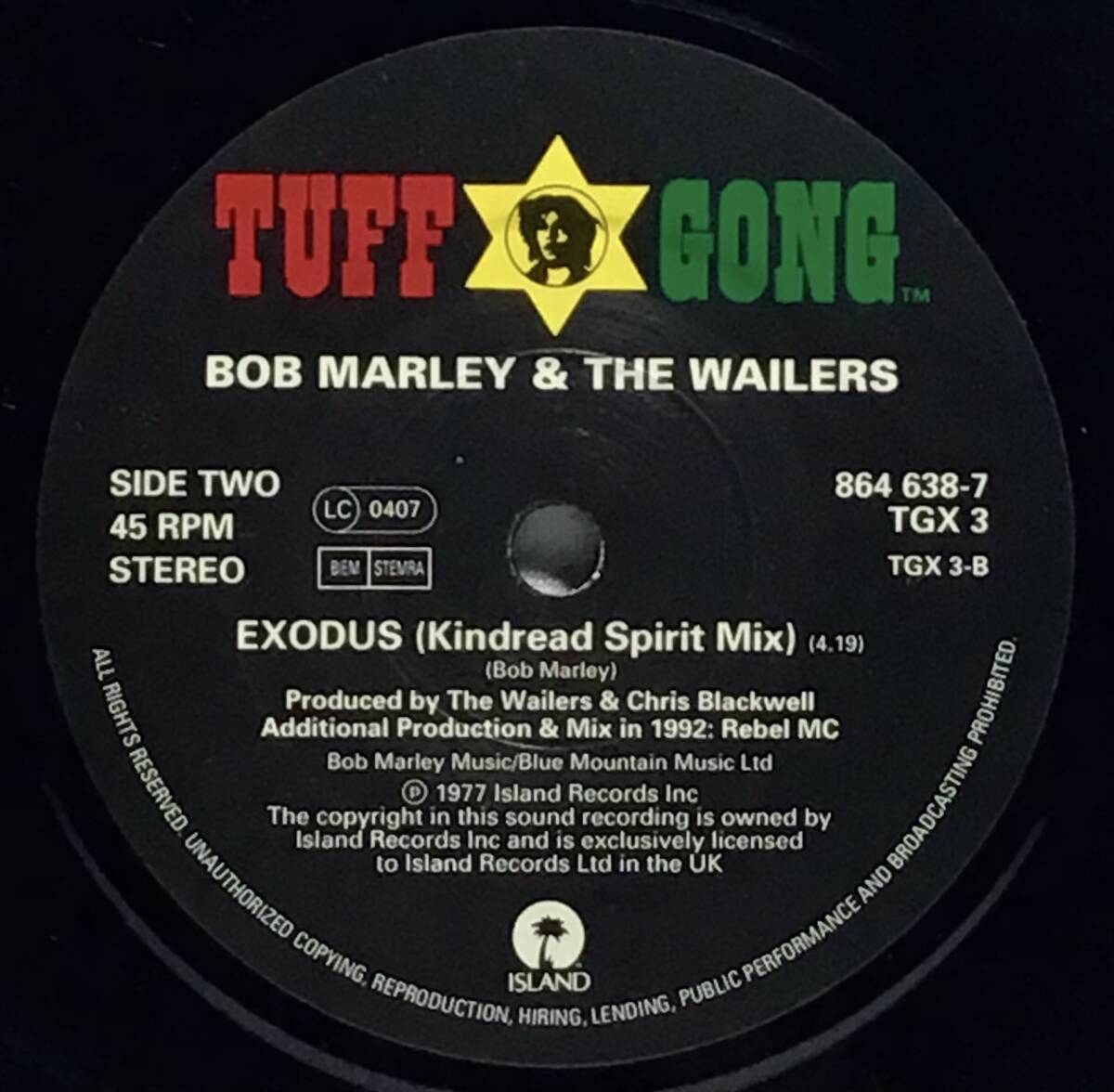 【英7】 BOB MARLEY AND THE WAILERS ボブ・マーリー WHY SHOULD I / EXODUS ( KINDREAD SPIRIT MIX 4つ打ち ) 1992 UK盤 7インチ EP 45_画像5