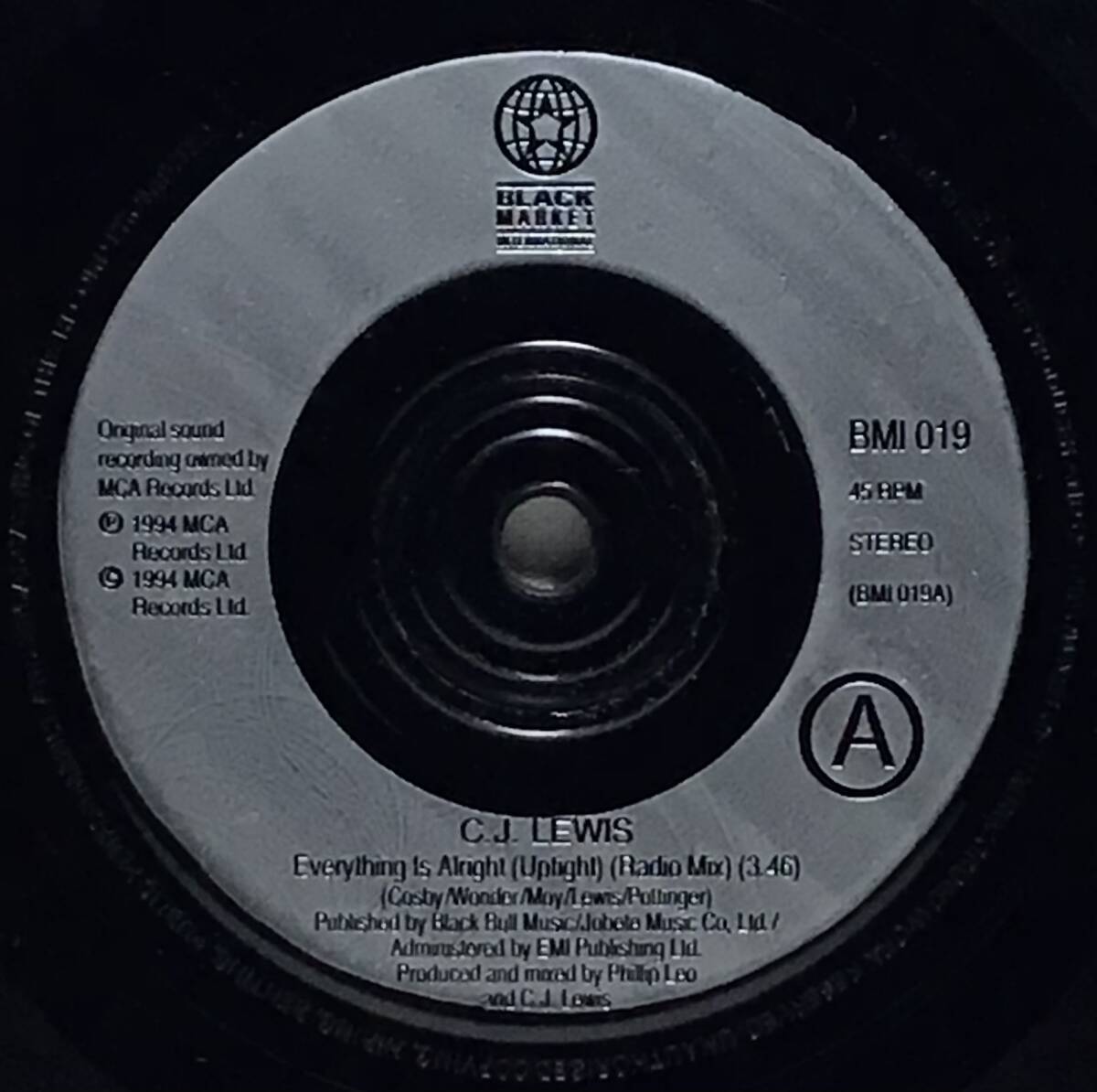 【英7】 CJ LEWIS / EVERYTHING IS ALRIGHT (UPTIGHT) / HUMAN NATURE / 1994 UK盤 7インチレコード EP 45 試聴済_画像4