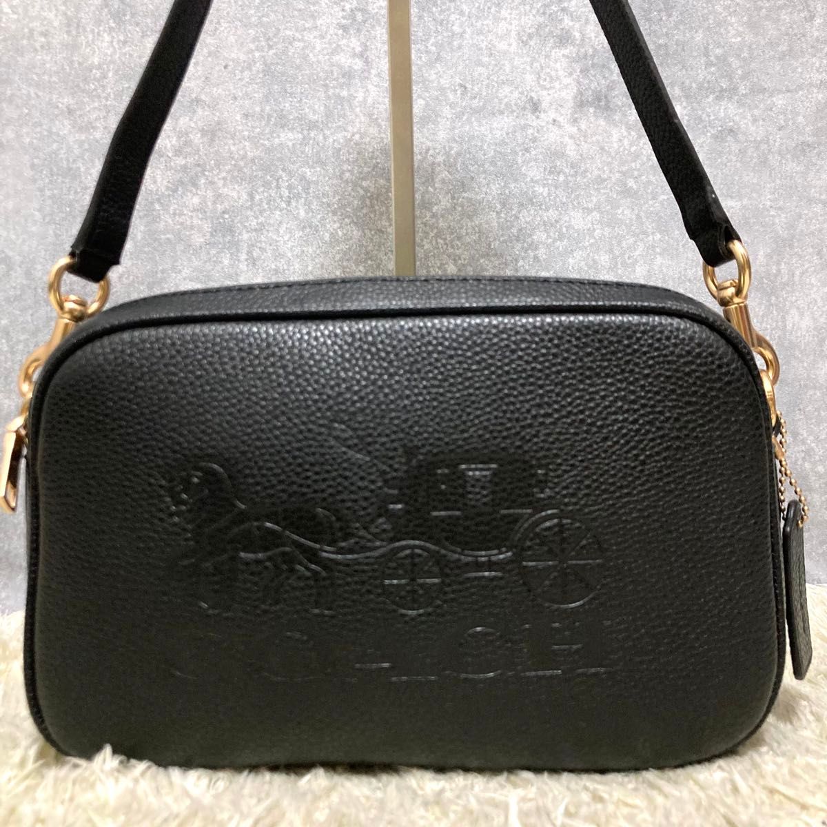 【極美品】COACH コーチ ショルダーバッグ レザー 型押し 大容量 ブラック 黒 カメラバッグ ジェス ダブルファスナー