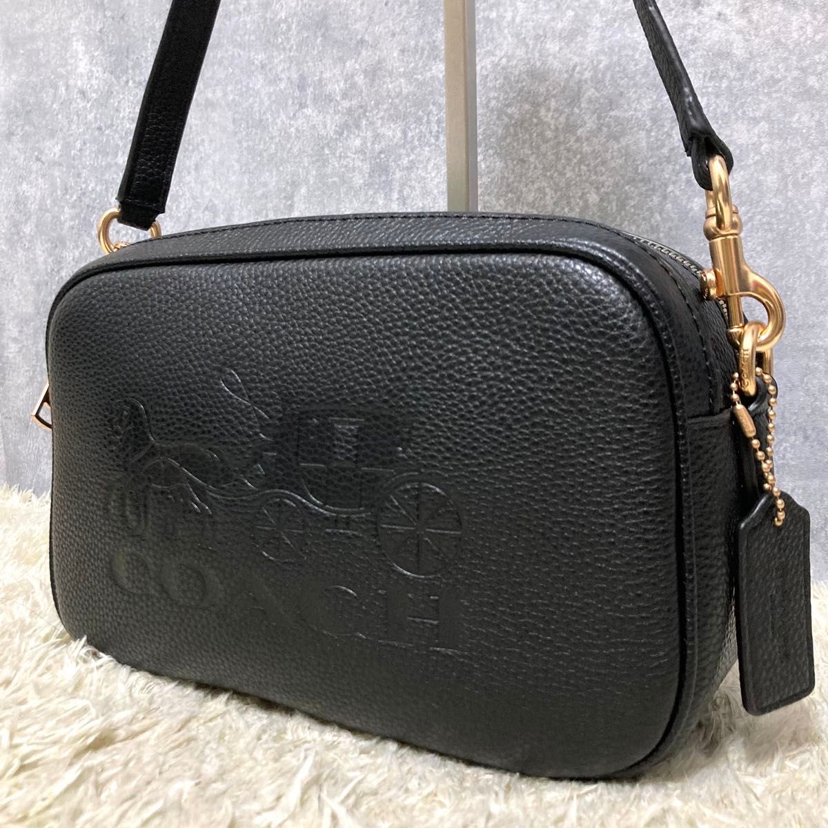 【極美品】COACH コーチ ショルダーバッグ レザー 型押し 大容量 ブラック 黒 カメラバッグ ジェス ダブルファスナー