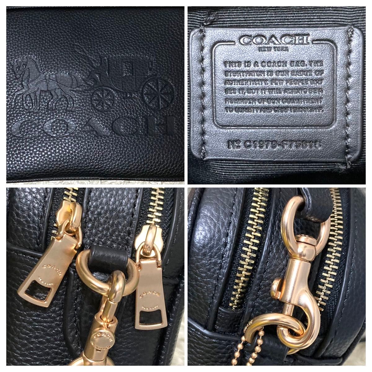 【極美品】COACH コーチ ショルダーバッグ レザー 型押し 大容量 ブラック 黒 カメラバッグ ジェス ダブルファスナー