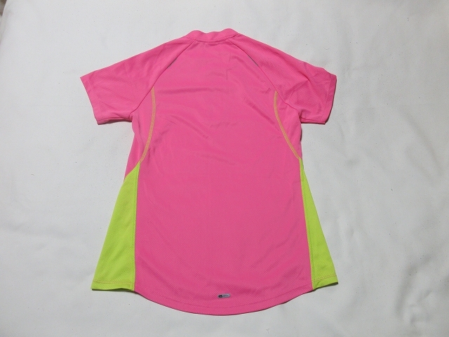 O-321*puma( Puma )507134! розовый x желтый зеленый / половина Zip рубашка с коротким рукавом (L)*