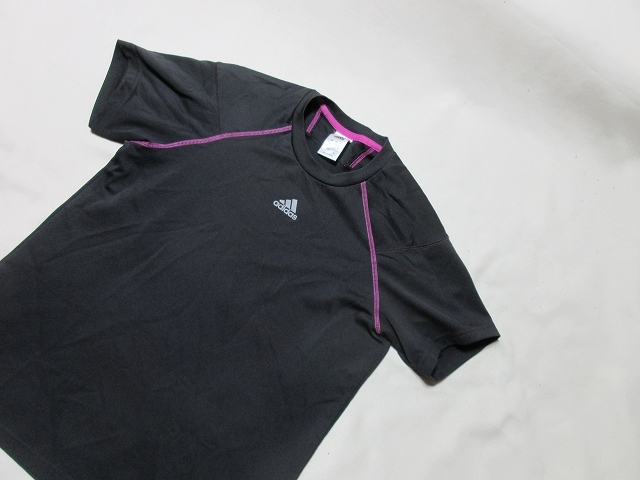 O-387★アディダス・3CLIMALITE♪黒x紫/半袖Tシャツ(M)★の画像2