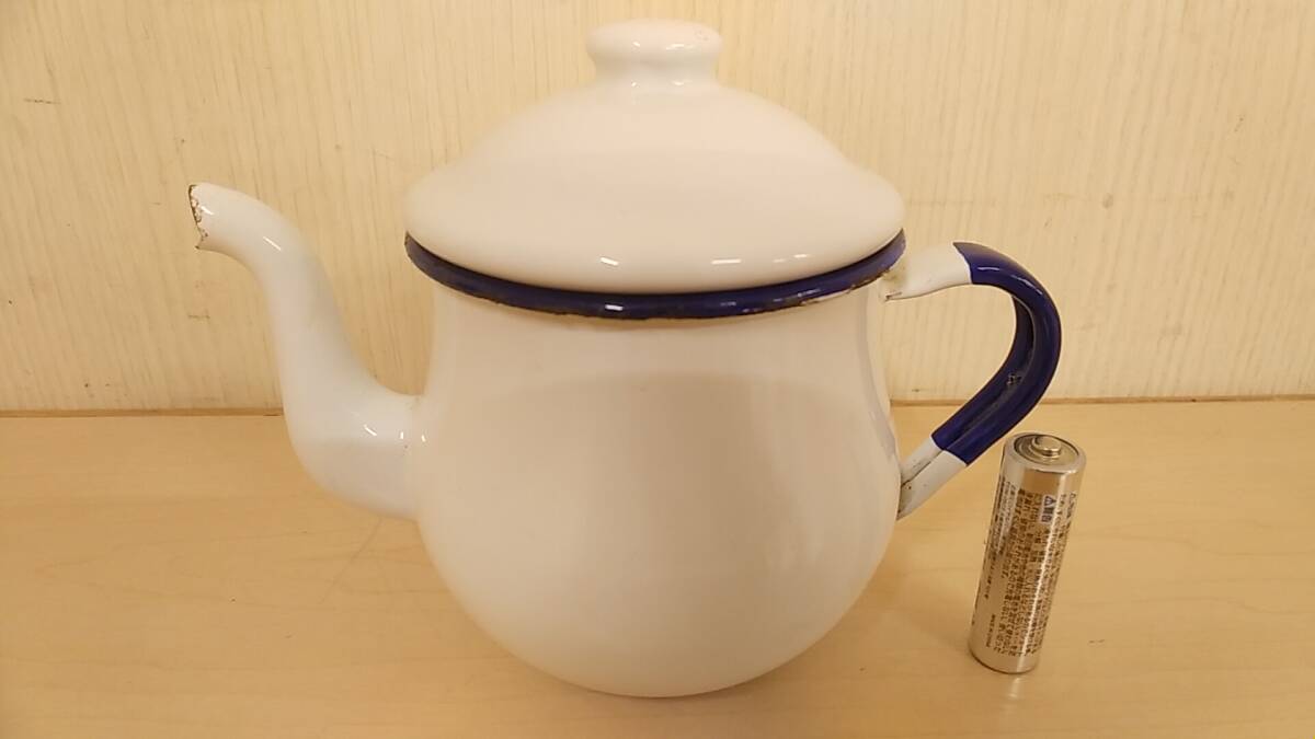 【昭和アンティーク】 ホーロー コーヒーポット ティーポット 紅茶 葫蘆 茶器 白 インテリアの画像1