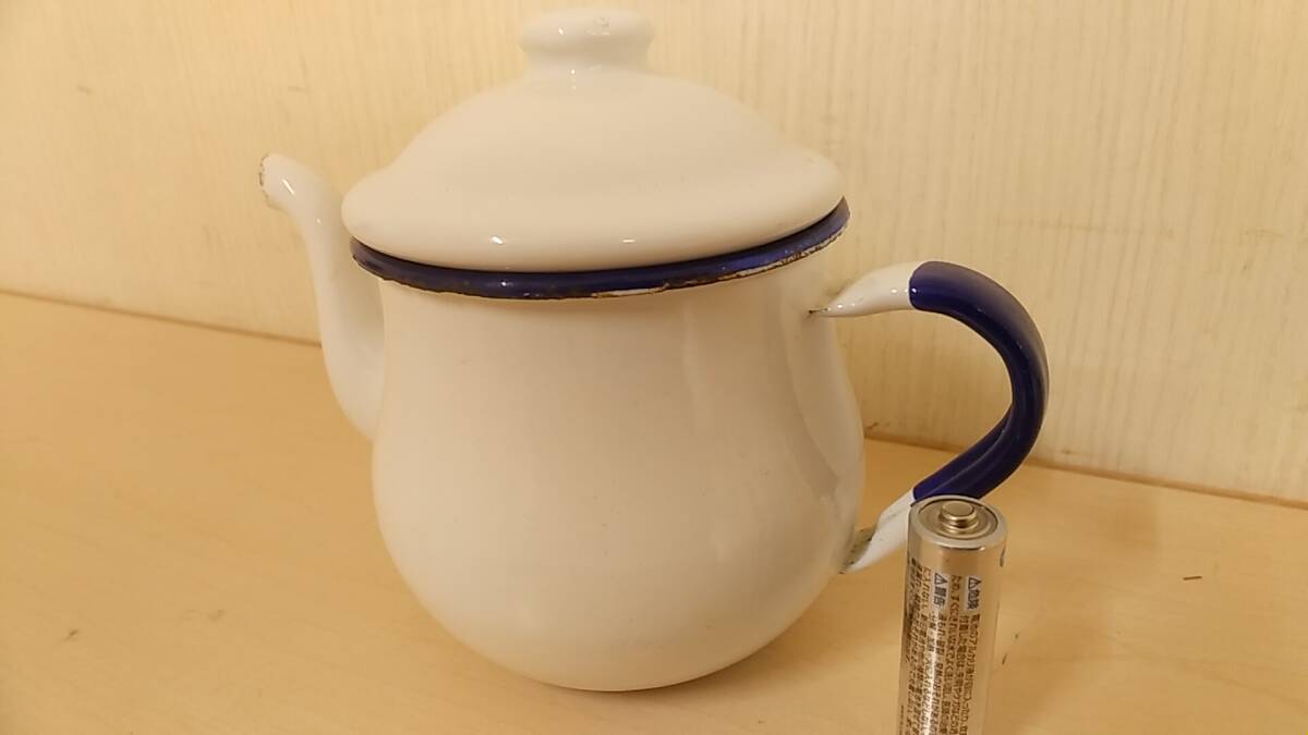 【昭和アンティーク】 ホーロー コーヒーポット ティーポット 紅茶 葫蘆 茶器 白 インテリアの画像2