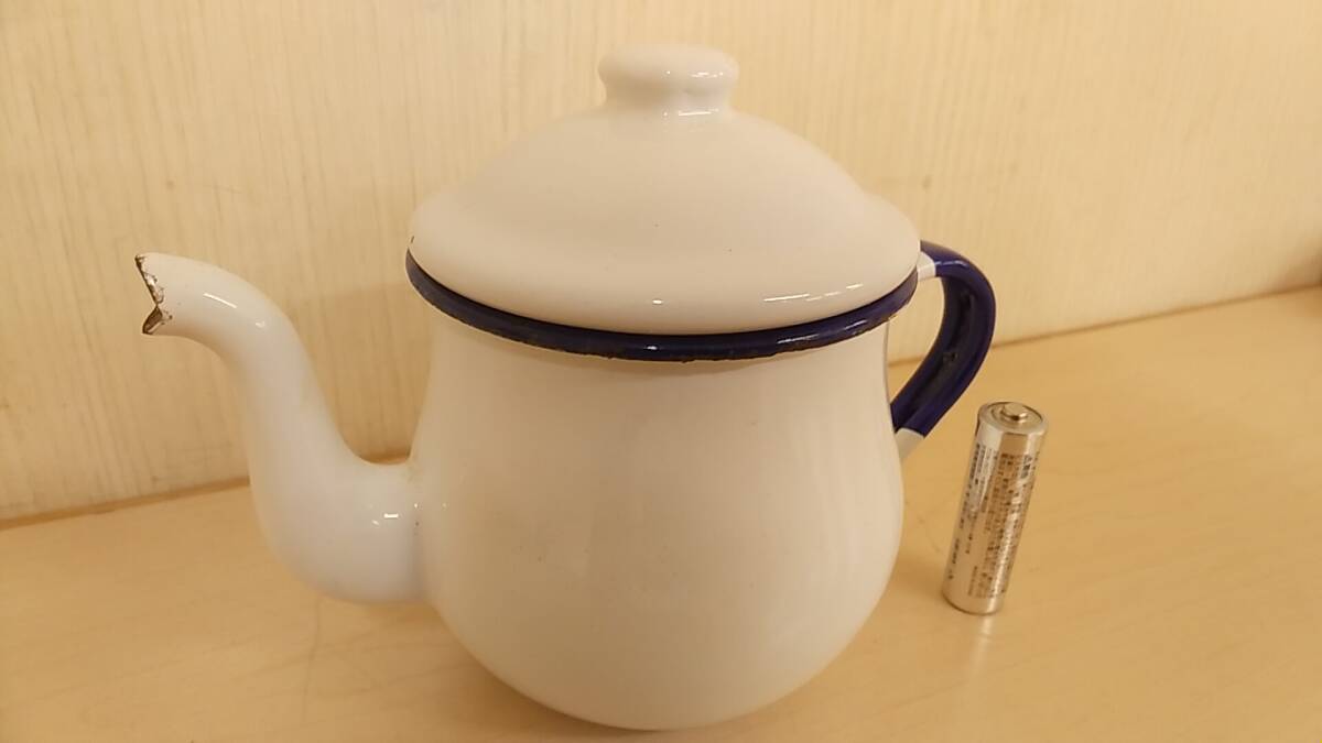 【昭和アンティーク】 ホーロー コーヒーポット ティーポット 紅茶 葫蘆 茶器 白 インテリアの画像3