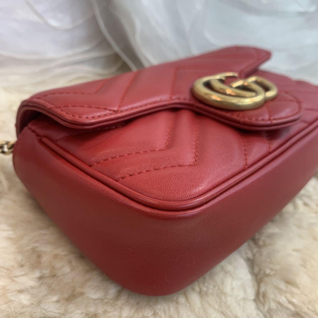 ☆超美品☆GUCCI GGマーモント チェーンショルダーバッグ ポシェット 赤