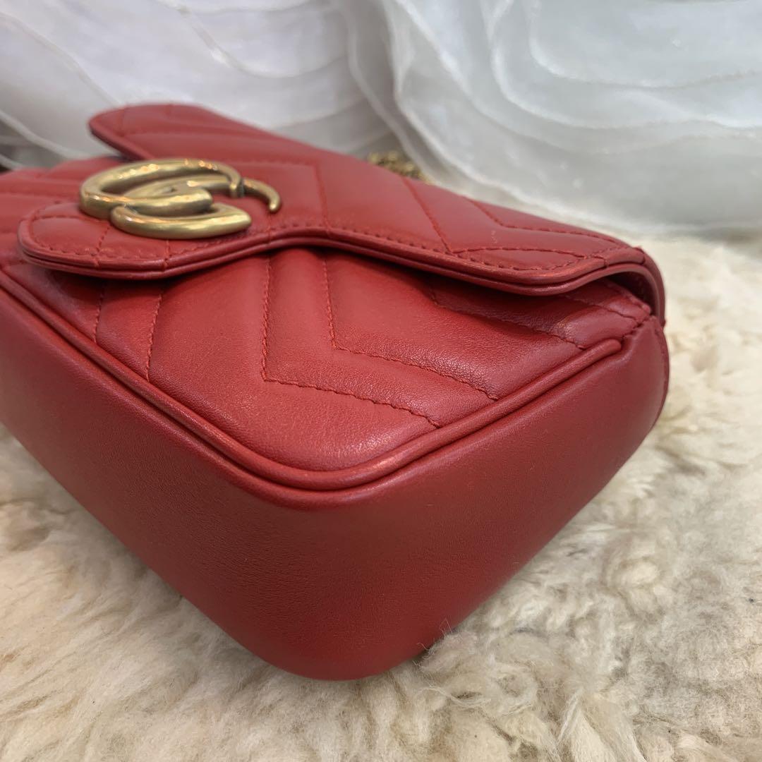 ☆超美品☆GUCCI GGマーモント チェーンショルダーバッグ ポシェット 赤