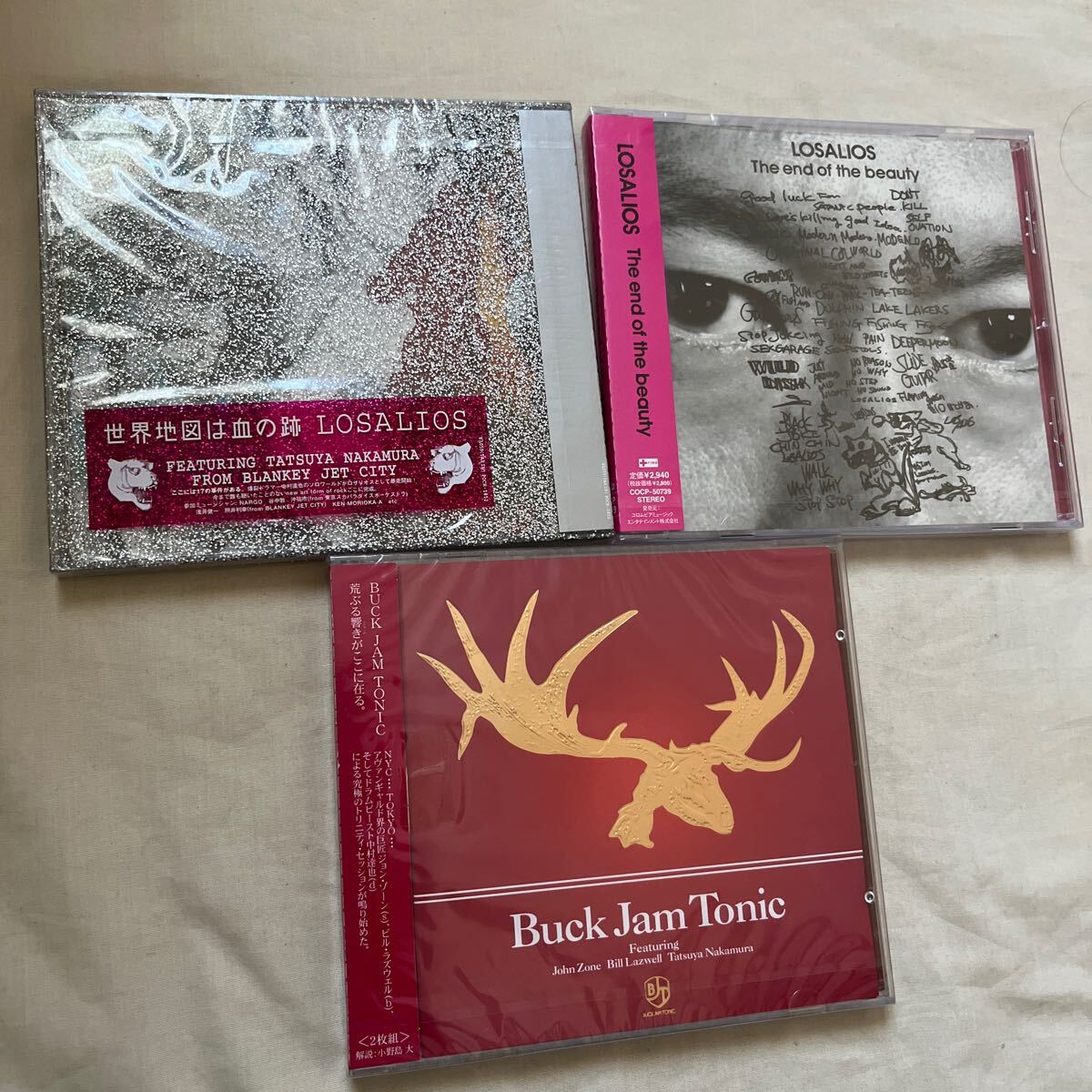 LOSALIOS ロザリオス 1st アルバム『 世界地図は血の跡 』 ラメ・ケース 仕様/The end of the beauty /Buck Jam Tonic CD3枚セット中村達也_画像1