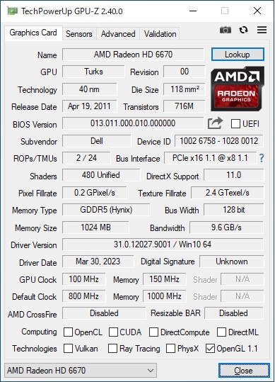 送料無料◆Radeon HD 6670 GDDR5 1GB ( DVIｘ1 HDMIｘ1 D-Sub15ｘ1 ) 作動品_画像4