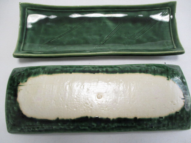 和陶器　織部　角皿　25ｃｍ　2個　盛り皿　中皿　寿司台　焼き物皿　②_画像5